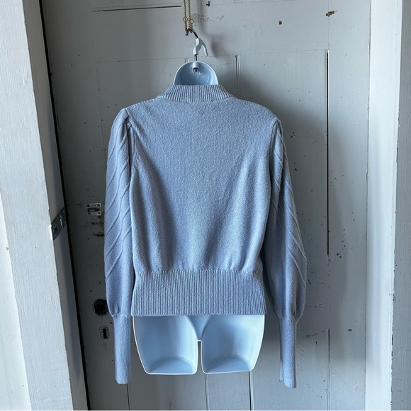 French Connection Violet Blue Textured Puffed Sleeve Knit Sweater - Picture 2 of 13